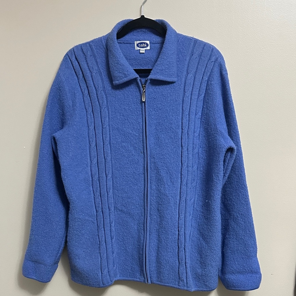 Tabi 100% Wool Women's Zip-Up Blue Cardigan